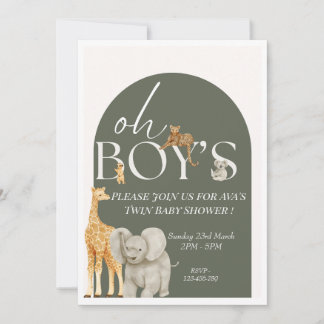 Oh Boy's Safari Animals Baby shower Invitation Kaart