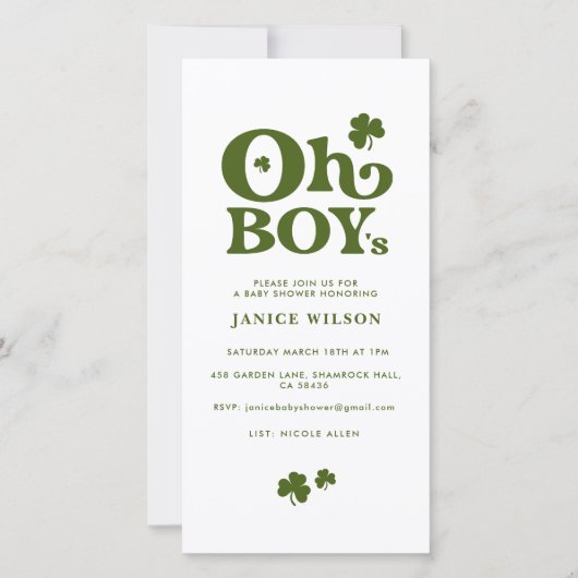 Oh Boy's St. Patrick's Day Baby shower Uitnodiging (Voorkant)