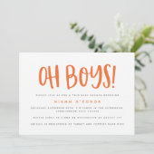 Oh boys twin baby shower uitnodiging (Staand voorkant)