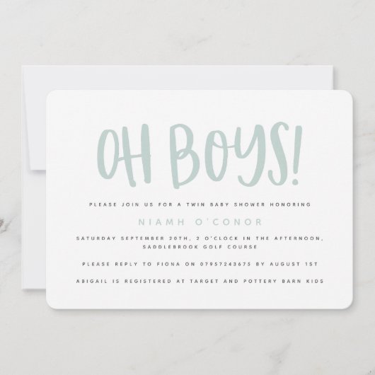 Oh boys twin baby shower uitnodiging (Voorkant)