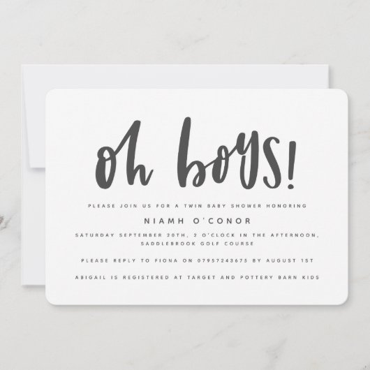 Oh boys twin baby shower uitnodiging (Voorkant)