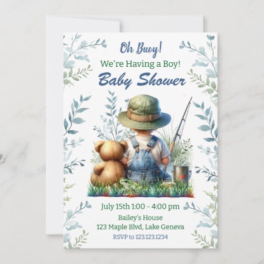 Oh Buoy, het is een jongen! Gevist Baby shower Kaart (Voorkant)