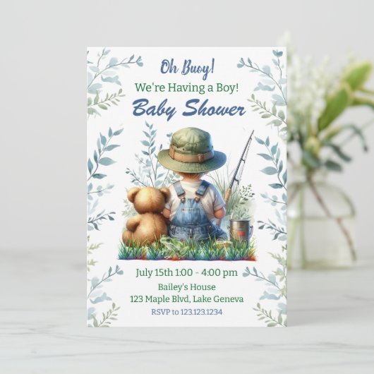 Oh Buoy, het is een jongen! Gevist Baby shower Kaart (Staand voorkant)