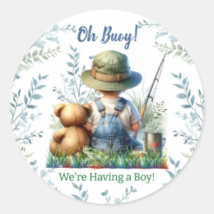 Oh Buoy, het is een jongen! Gevist Baby shower Ronde Sticker