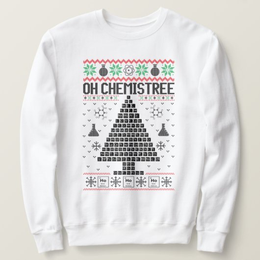 "Oh Chemistree" Chemie Kerstwoordspeling Trui (Design voorkant)