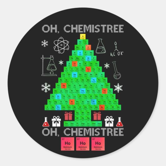 Oh Chemistree Chemist Tree Funny Science Kerstmis Ronde Sticker (Voorkant)