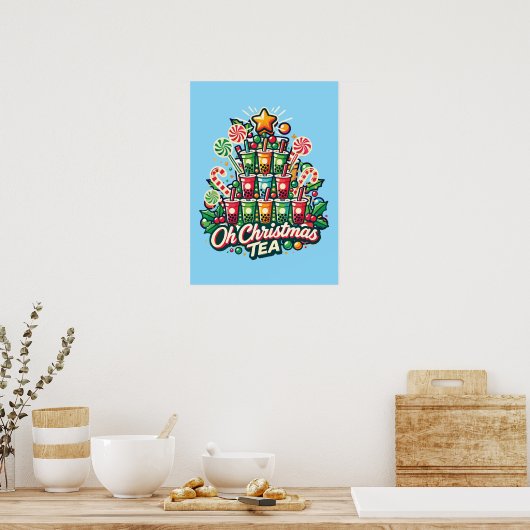 Oh Christmas Tea - Grappige Boba Bubble Tea Vakant Poster (Keuken)