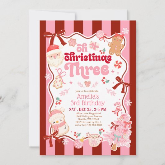 Oh Christmas Three 3rd Birthday Invitation Kaart (Voorkant)