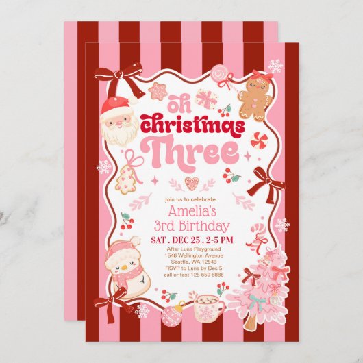 Oh Christmas Three 3rd Birthday Invitation Kaart (Voorkant / Achterkant)