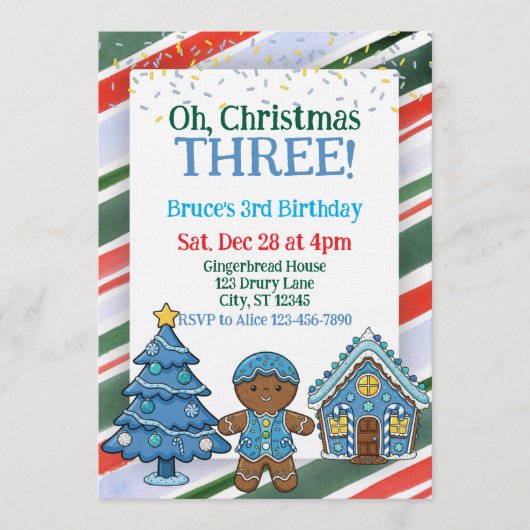 Oh Christmas Three, Blue Holiday 3rd Birthday Kaart (Voorkant)