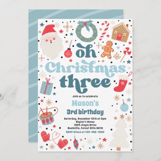 Oh Christmas Three Christmas 3rd Verjaardagsfeest Kaart (Voorkant / Achterkant)