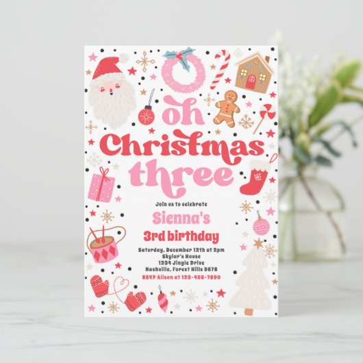 Oh Christmas Three Christmas 3rd Verjaardagsfeest Kaart (Staand voorkant)