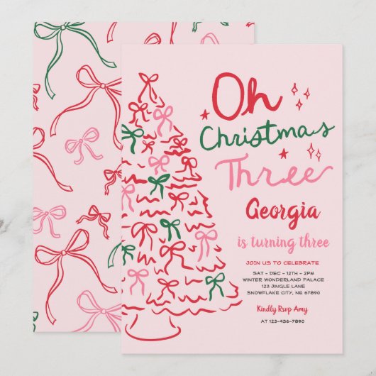 Oh Christmas Three Coquette Christmas 3rd Birthday Kaart (Voorkant / Achterkant)