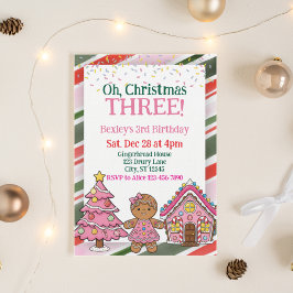 Oh Christmas Three, Pink Holiday 3rd Birthday Kaart