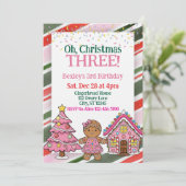 Oh Christmas Three, Pink Holiday 3rd Birthday Kaart (Staand voorkant)