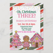 Oh Christmas Three, Pink Holiday 3rd Birthday Kaart (Voorkant)