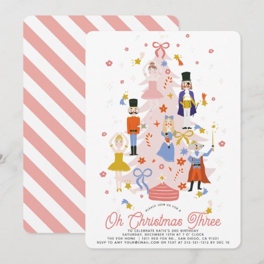 Oh Christmas Three Pink Nutcracker Girl Birthday Kaart (Voorkant / Achterkant)