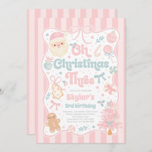 Oh Christmas Tree Coquette Bow 3rd Birthday Kaart (Voorkant / Achterkant)