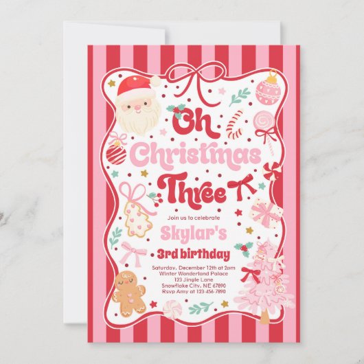 Oh Christmas Tree Coquette Bow 3rd Birthday Kaart (Voorkant)