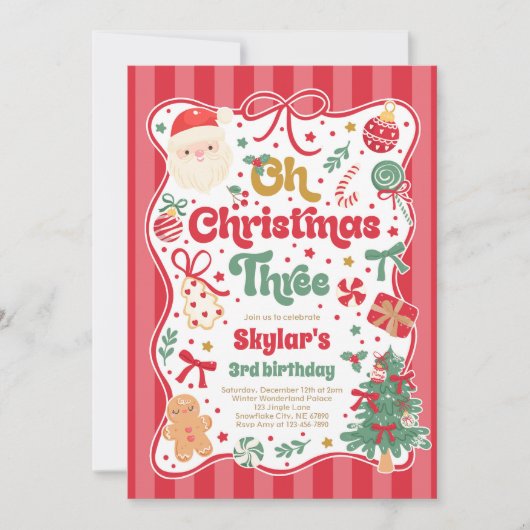 Oh Christmas Tree Coquette Bow 3rd Birthday Kaart (Voorkant)