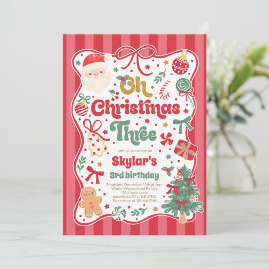 Oh Christmas Tree Coquette Bow 3rd Birthday Kaart (Staand voorkant)