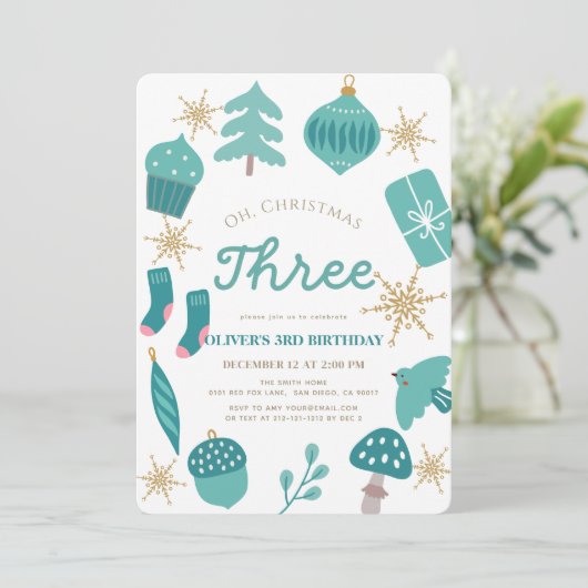 Oh Christmas Tree Holiday Green 1st Birthday Kaart (Staand voorkant)