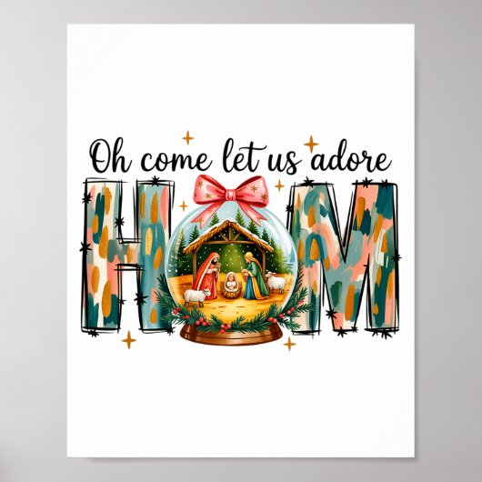 Oh Come Let Us Adore Him Christmas Nativity Scene Poster (Voorkant)
