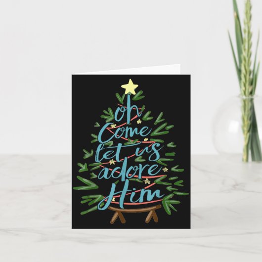 Oh Come Let Us Adore Him, Christmas Tree Quote  Kaart (Voorkant)