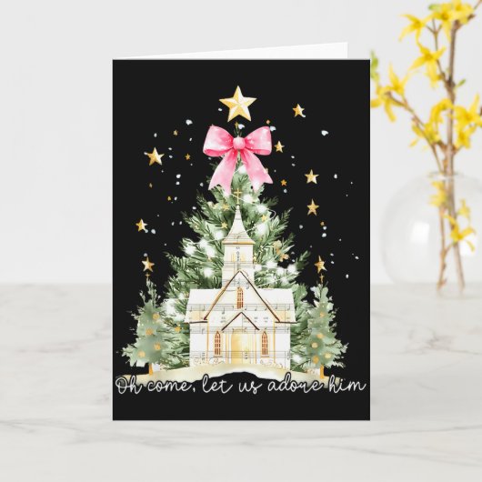 Oh Come Let Us Adore Him Jesus Christmas Tree Coqu Kaart (Gele Bloem)