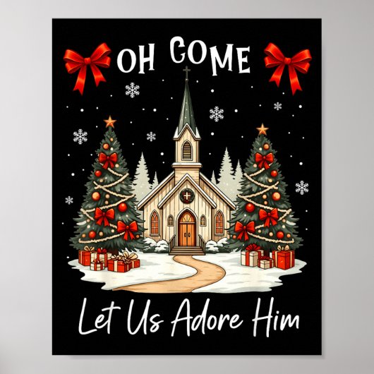 Oh Come Let Us Adore Him Jesus Christmas Xmas Tree Poster (Voorkant)
