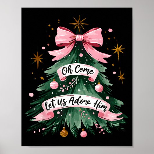 Oh Come Let Us Adore Him Jesus Christmas Xmas Tree Poster (Voorkant)