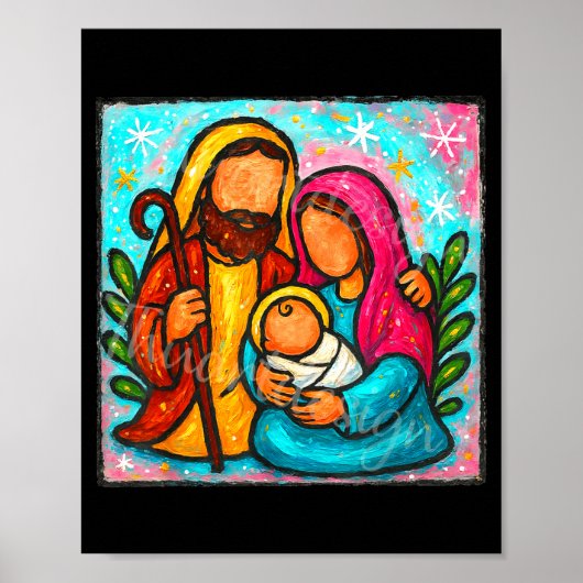 Oh Come Let Us Adore Him Jesus Nativity Scene Chri Poster (Voorkant)