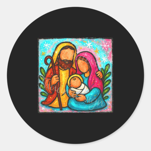 Oh Come Let Us Adore Him Jesus Nativity Scene Chri Ronde Sticker (Voorkant)