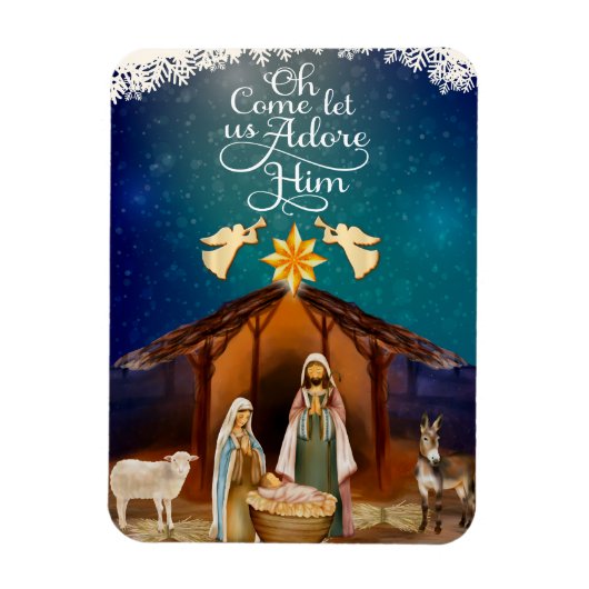 "Oh Come Let Us Adore Him" Nativity Christmas Magneet (Verticaal)