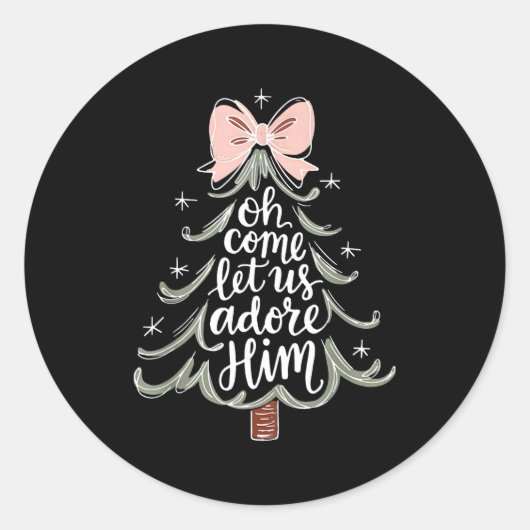 Oh Come Let Us Adore Him Nativity Christmas Tree C Ronde Sticker (Voorkant)