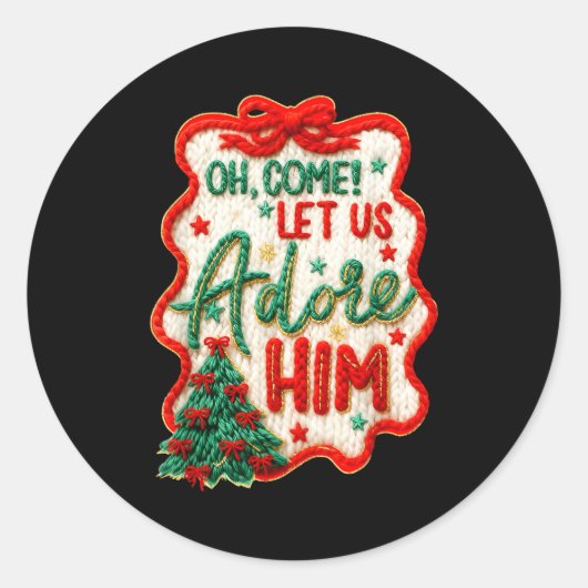 Oh Come Let Us Adore Him Yarn Crochet Nativity Chr Ronde Sticker (Voorkant)