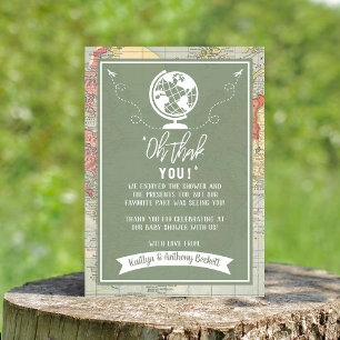 "Oh dank je wel!" Adventure Travel Map Baby shower Bedankkaart