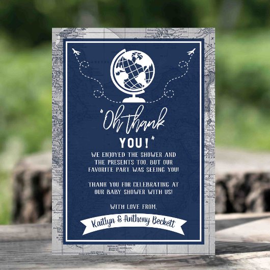 "Oh dank je wel!" Adventure Travel Map Baby shower Bedankkaart
