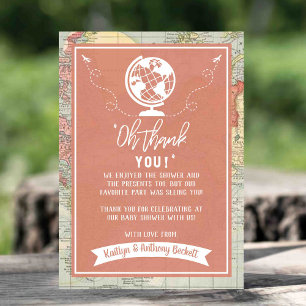 "Oh dank je wel!" Adventure Travel Map Baby shower Bedankkaart