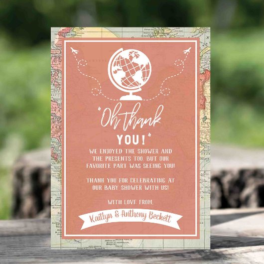 "Oh dank je wel!" Adventure Travel Map Baby shower Bedankkaart