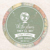"Oh de plaatsen die ze zullen gaan!" Baby shower r Ronde Kartonnen Onderzetter (Voorkant)