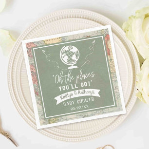 "Oh de plaatsen waar je heen gaat!" Baby shower re Servet