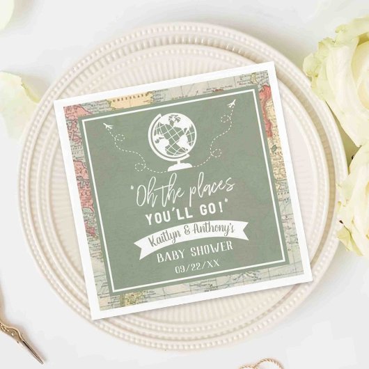 "Oh de plaatsen waar je heen gaat!" Baby shower re Servet