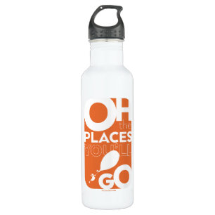 Oh, de plaatsen waar je heen gaat! Oranje typograf Waterfles