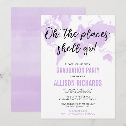 Oh de plaatsen waar ze naar een paarse afstudeerfe kaart (Voorkant / Achterkant)