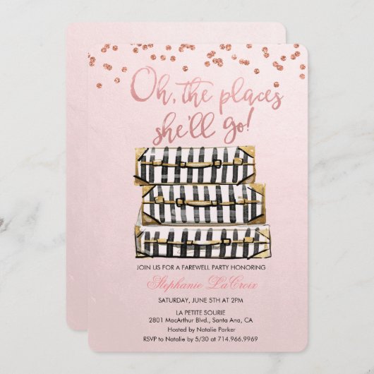 Oh de plaatsen waar ze zal gaan afscheidsuitnodigi kaart (Voorkant / Achterkant)