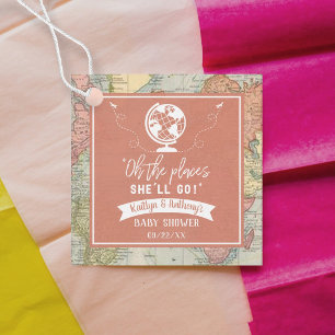 "Oh de plaatsen waar ze zal gaan!" Baby shower rei Bedankjes Labels