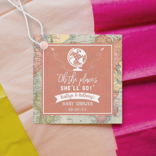 "Oh de plaatsen waar ze zal gaan!" Baby shower rei Bedankjes Labels