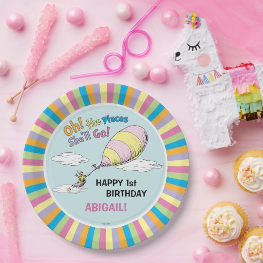 Oh, de plaatsen waar ze zal gaan! - Eerste verjaar Papieren Bordje (Feest)