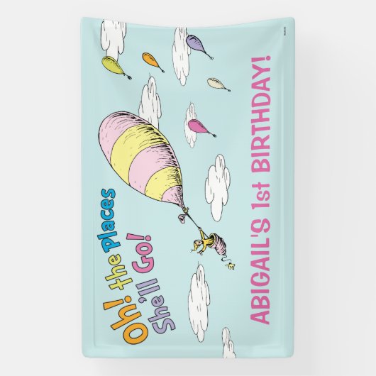 Oh, de plaatsen waar ze zal gaan! - First Birthday Spandoek (Verticaal)